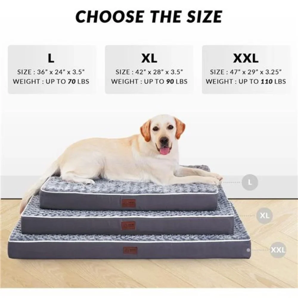 Orthopedic Memory Foam Dog Bed for Large Dogs, Waterproof Dog Crate Bed